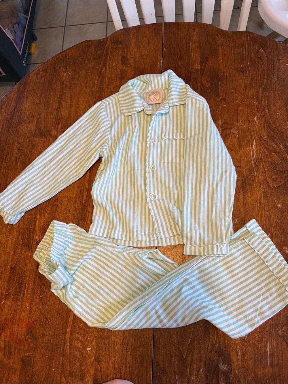 The Beaufort Bonnet Company Mint & White Striped Kids Pajama Set